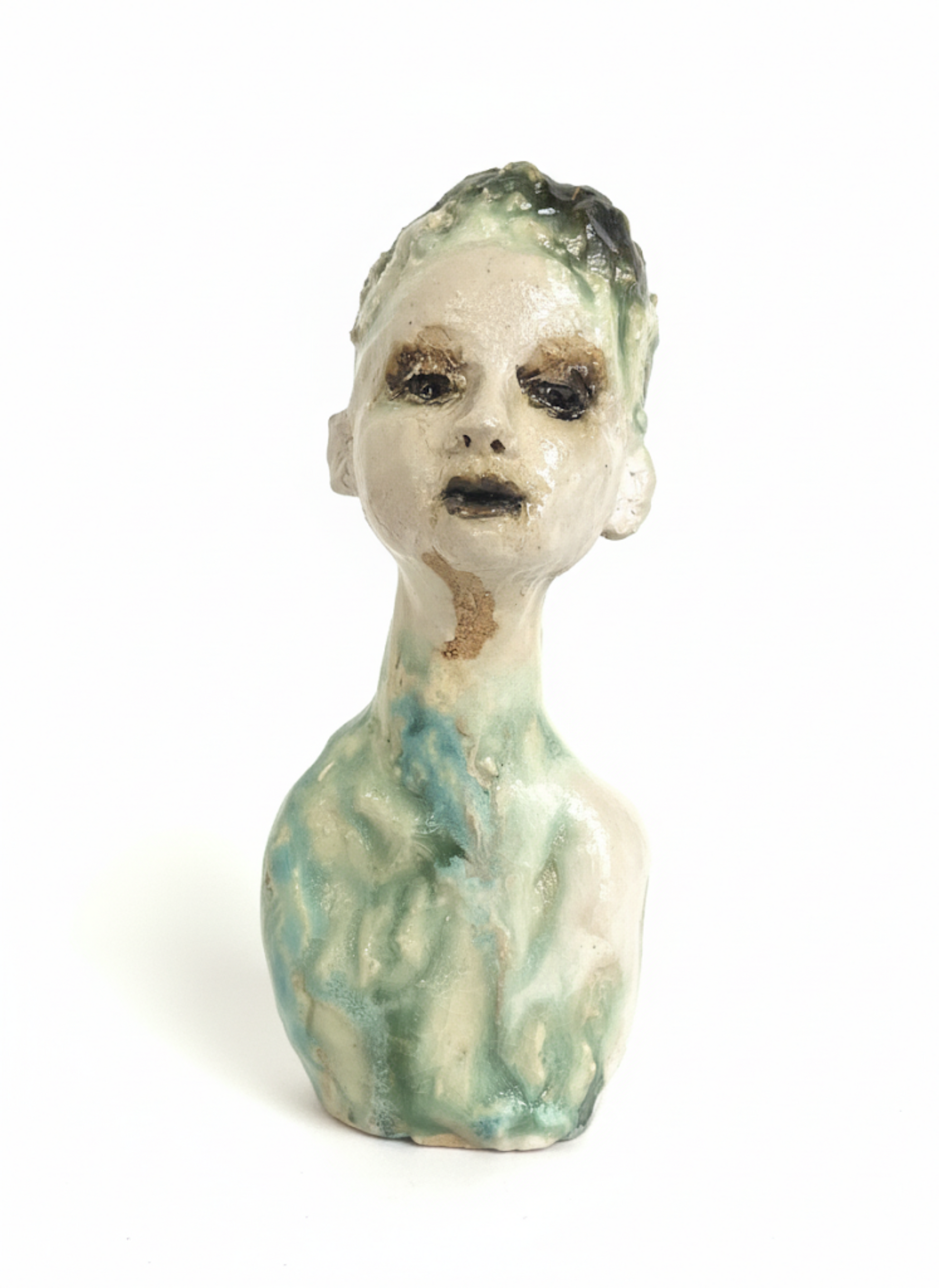 Skulptur i brent og glasert Steingodsleire. H15xB8xD8